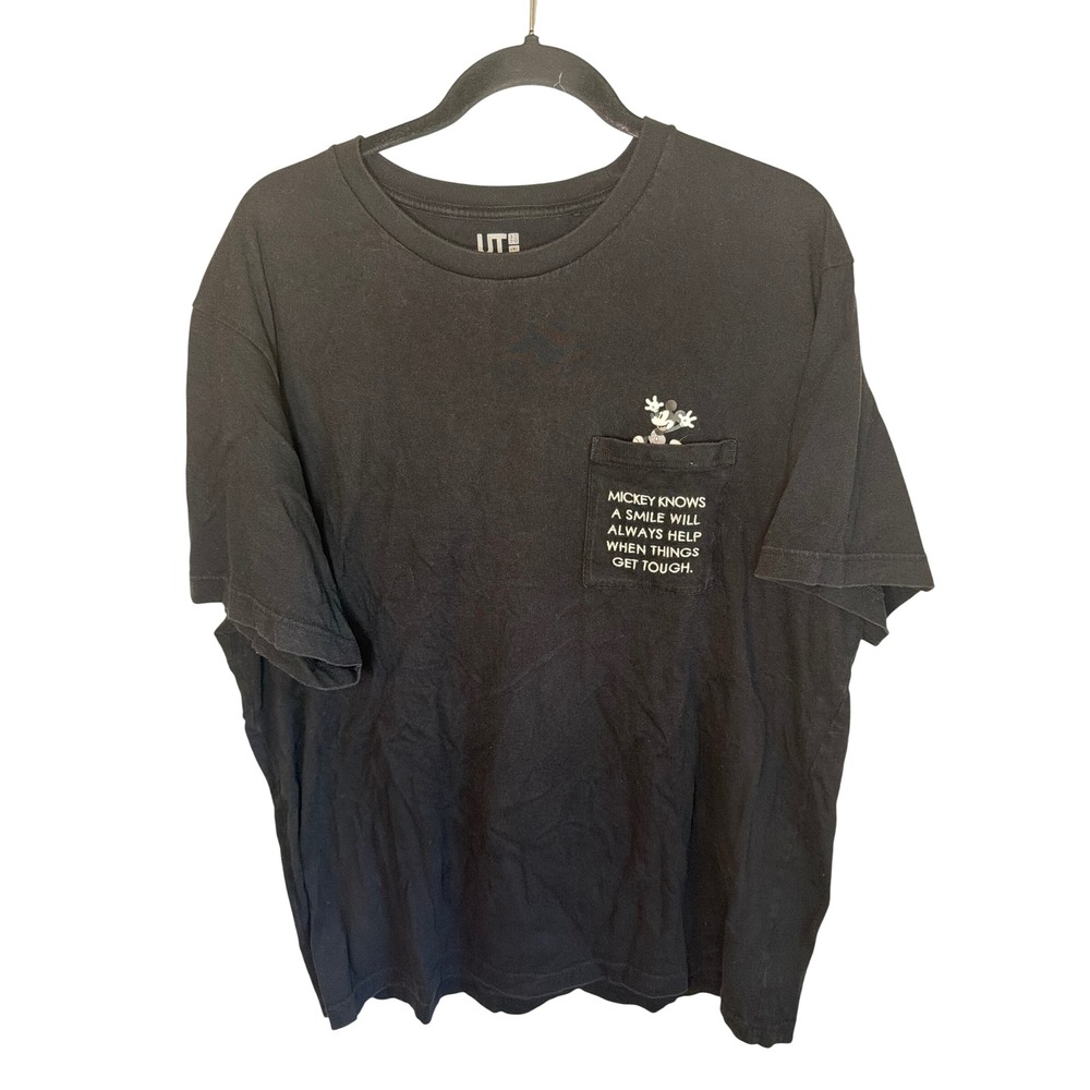 Uniqlo UT Disney Mickey Mouse Pocket‎ T-Shirt Black XL Quote Graphic Tee